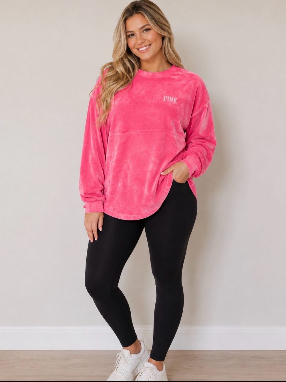 PINK Victoria's Secret Plush Crewneck Sweatshirt in Bright Pink